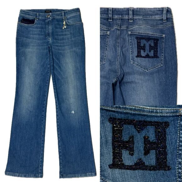Escada Women’s Bootcut Jeans Embellished 40/10 30-31x34 Vintage - Picture 1 of 16